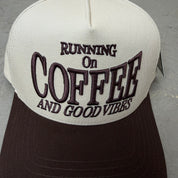 K- Brown Coffee & Good Vibes Embroidered Text Snapback Hat - 35