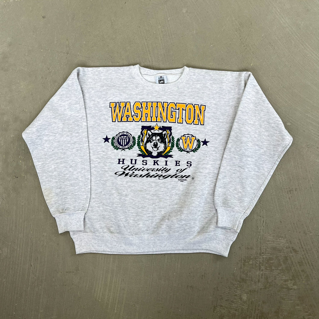 F- Vintage '91 University Of Washington Huskies Lee Text & Logo Crewneck