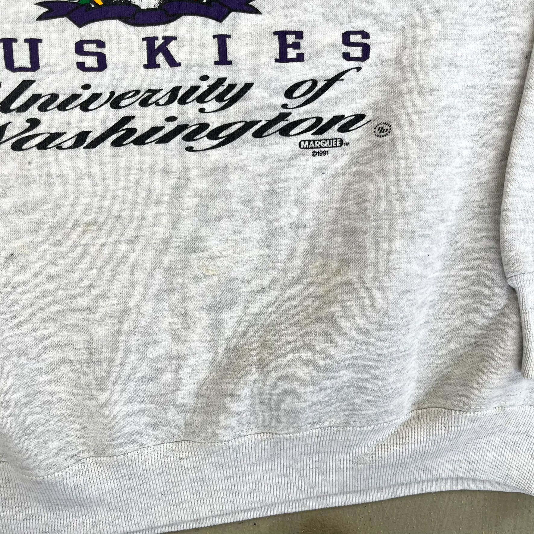 F- Vintage '91 University Of Washington Huskies Lee Text & Logo Crewneck