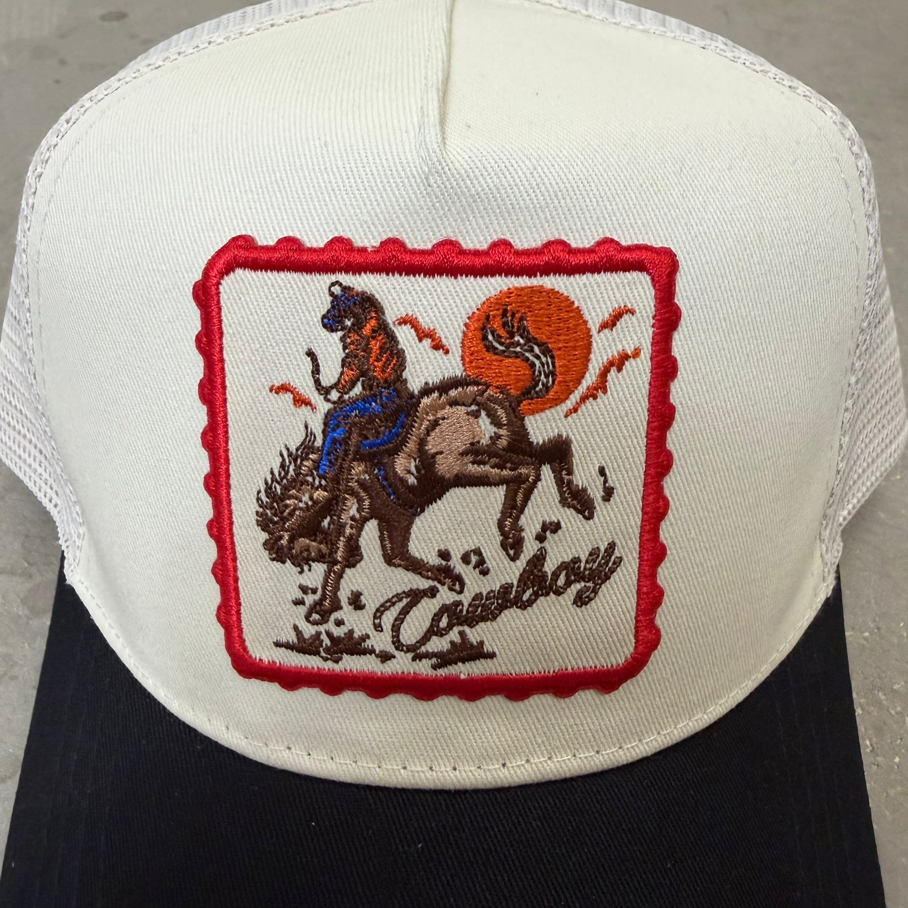 K- Black Cowboy & Horse Embroidered Patch Trucker Hat - 35