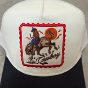 K- Black Cowboy & Horse Embroidered Patch Trucker Hat - 35