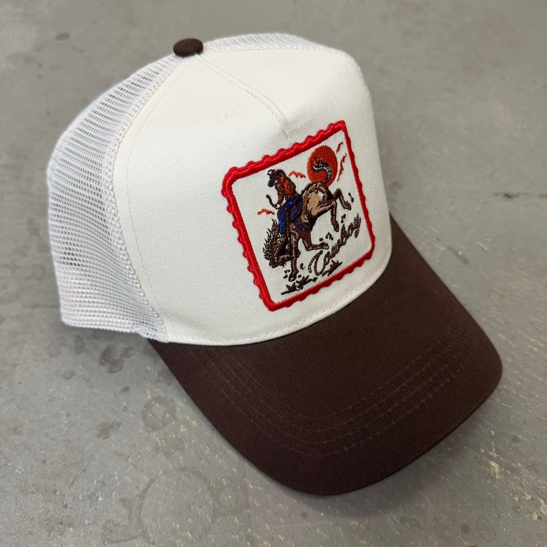 K- Brown Cowboy & Horse Embroidered Patch Trucker Hat - 35