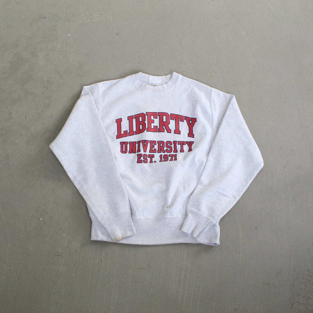 F- Vintage Champion Reverse Weave Liberty University Text Crewneck