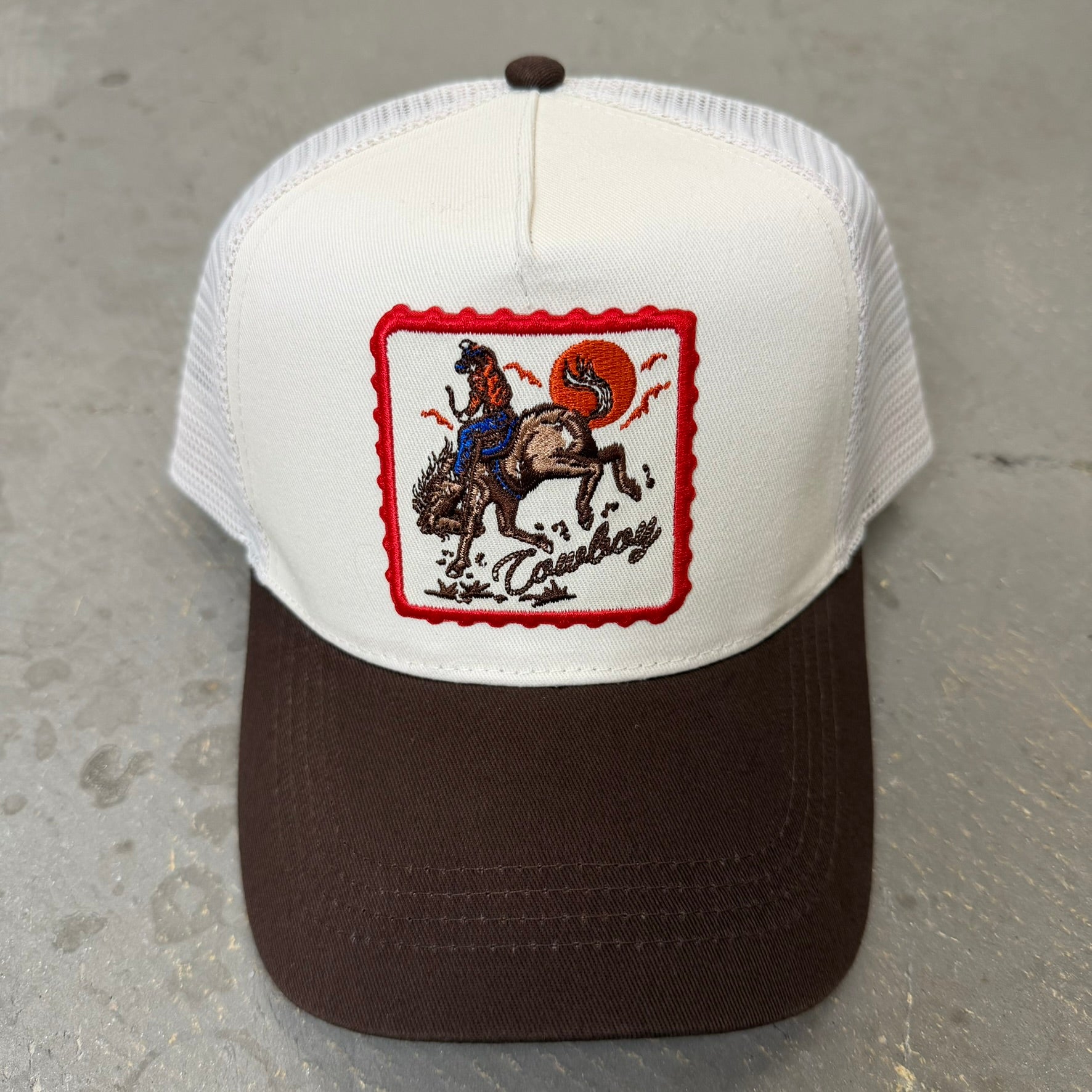 K- Brown Cowboy & Horse Embroidered Patch Trucker Hat - 35