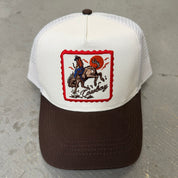 K- Brown Cowboy & Horse Embroidered Patch Trucker Hat - 35