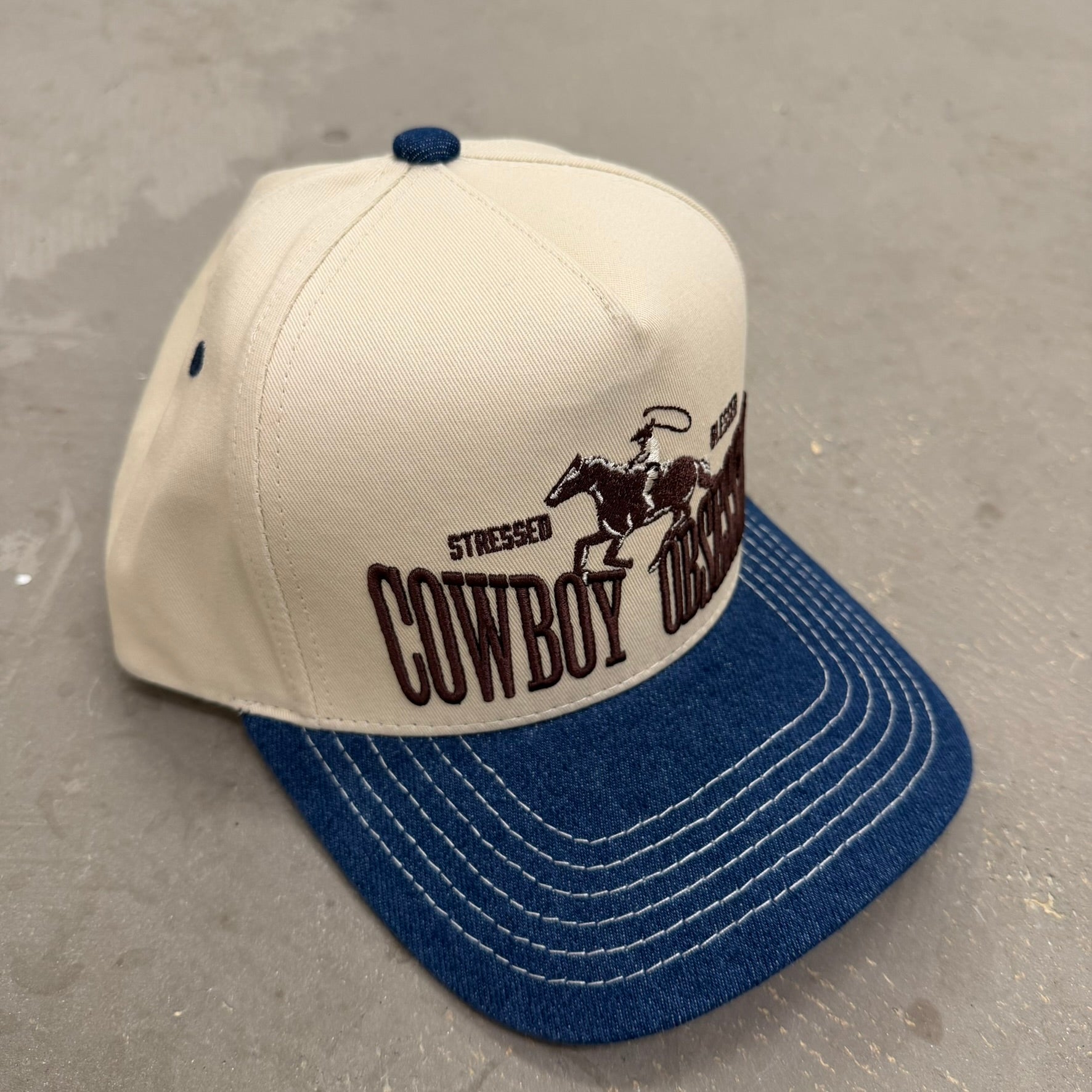 K- Denim Cowboy Obsessed Embroidered Snapback Hat - 35