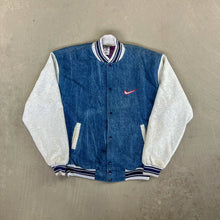 Load image into Gallery viewer, F- Vintage Nike Embroidered Swoosh Sweatshirt Denim Jacket
