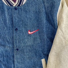 Load image into Gallery viewer, F- Vintage Nike Embroidered Swoosh Sweatshirt Denim Jacket
