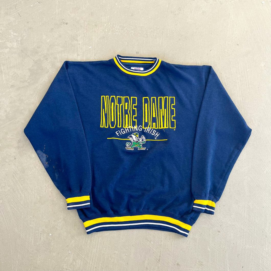 F- Vintage University Of Notre Dame Fighting Irish Logo 7 Embroidered Logo & Text Crewneck