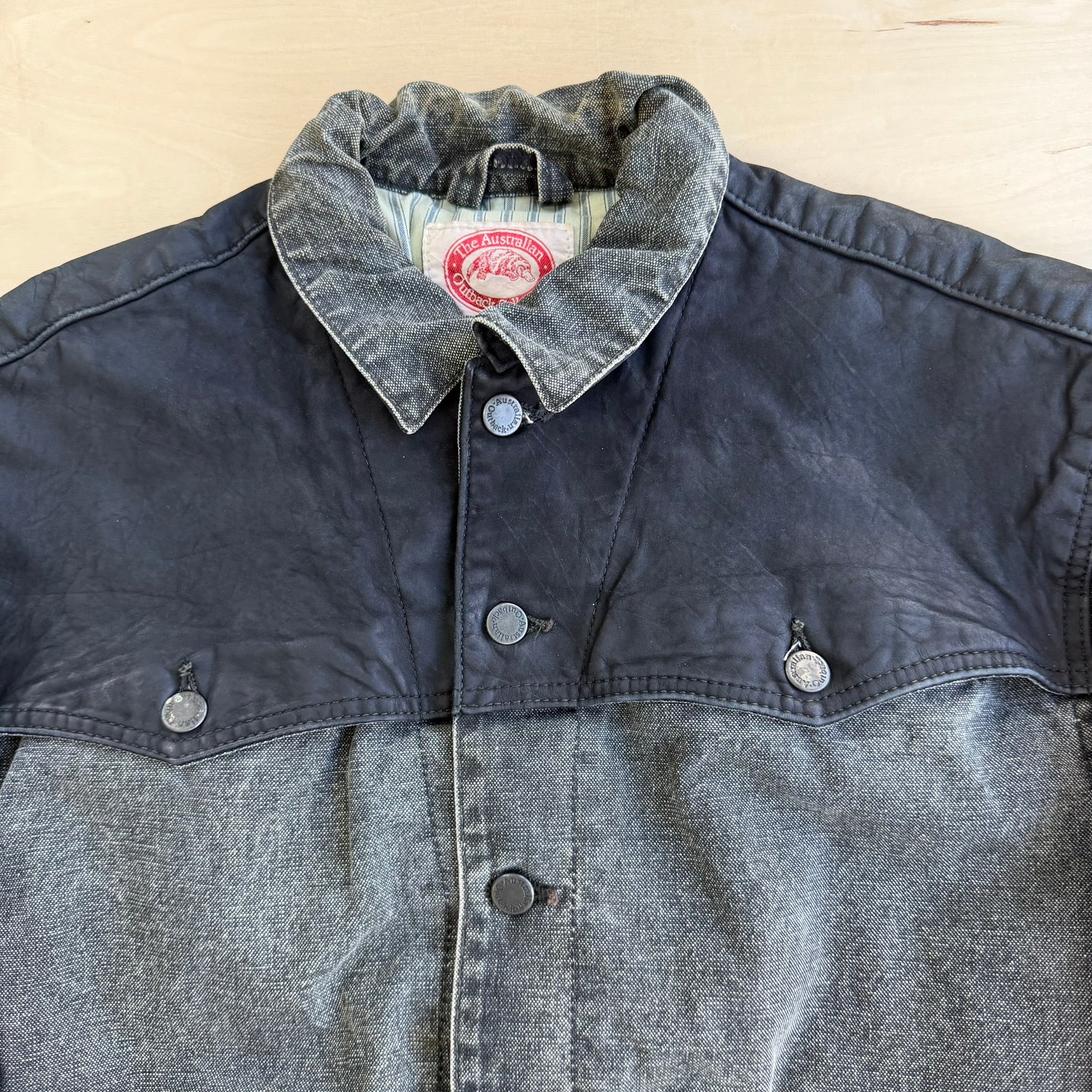 J- Vintage 90s Australian Outback Leather and Denim Western Jkt Made in Canada- M