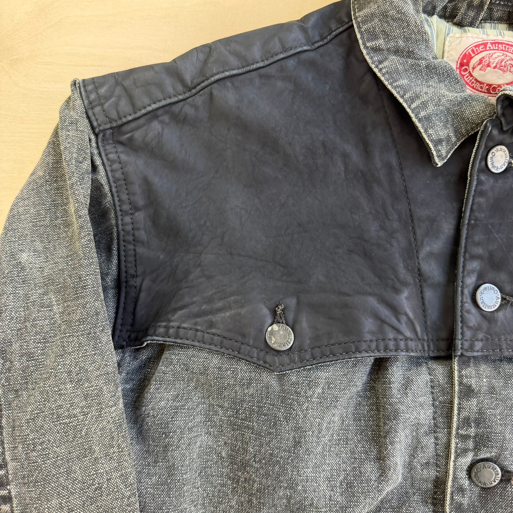 J- Vintage 90s Australian Outback Leather and Denim Western Jkt Made in Canada- M