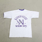 F- Vintage 1992 Kansas State Wildcats Text & Mascot Double Collar Tee
