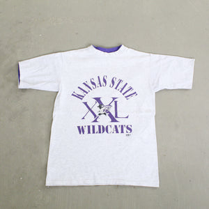 F- Vintage 1992 Kansas State Wildcats Text & Mascot Double Collar Tee