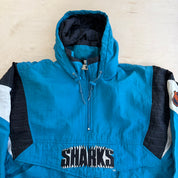J- Vintage 90's San Jose Sharks NHL Starter Embroidered Logo Anorak Pullover Winter Jacket - L