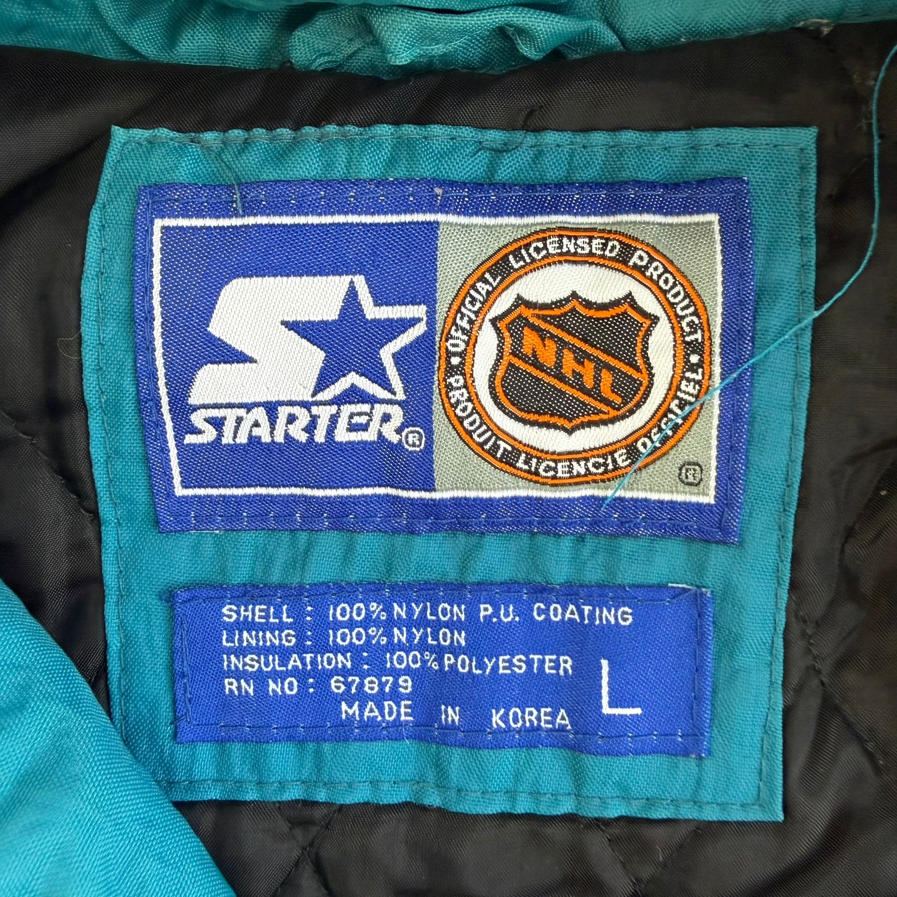 J- Vintage 90's San Jose Sharks NHL Starter Embroidered Logo Anorak Pullover Winter Jacket - L