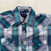 J- Vintage Wrangler Western Plaid Pearl Snap Button Down Shirt - L