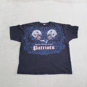 F- Vintage New England Patriots NFL Logo Text & Helmet Tee