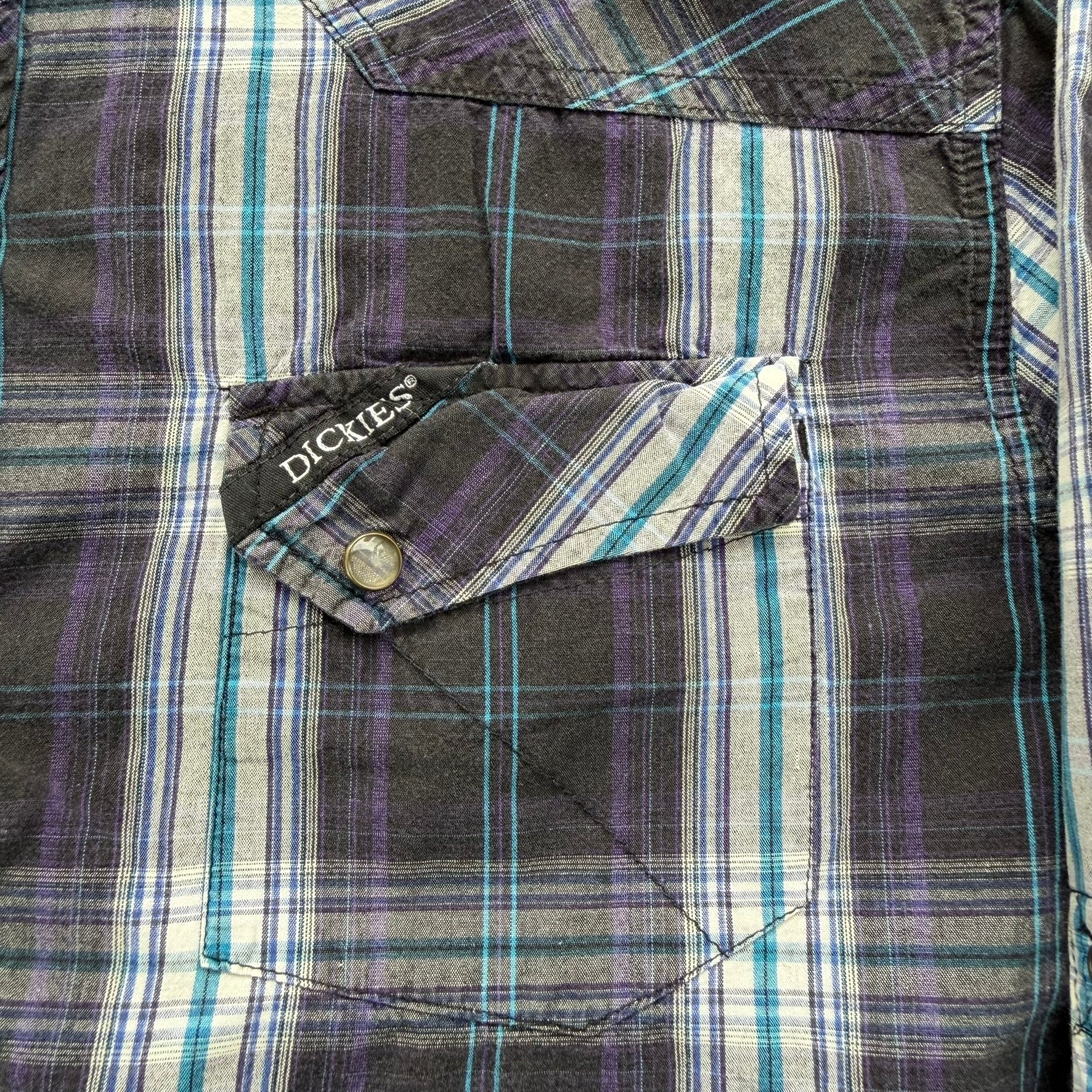 J- Vintage Dickies Western Plaid Pearl Snap Button Down Shirt - L