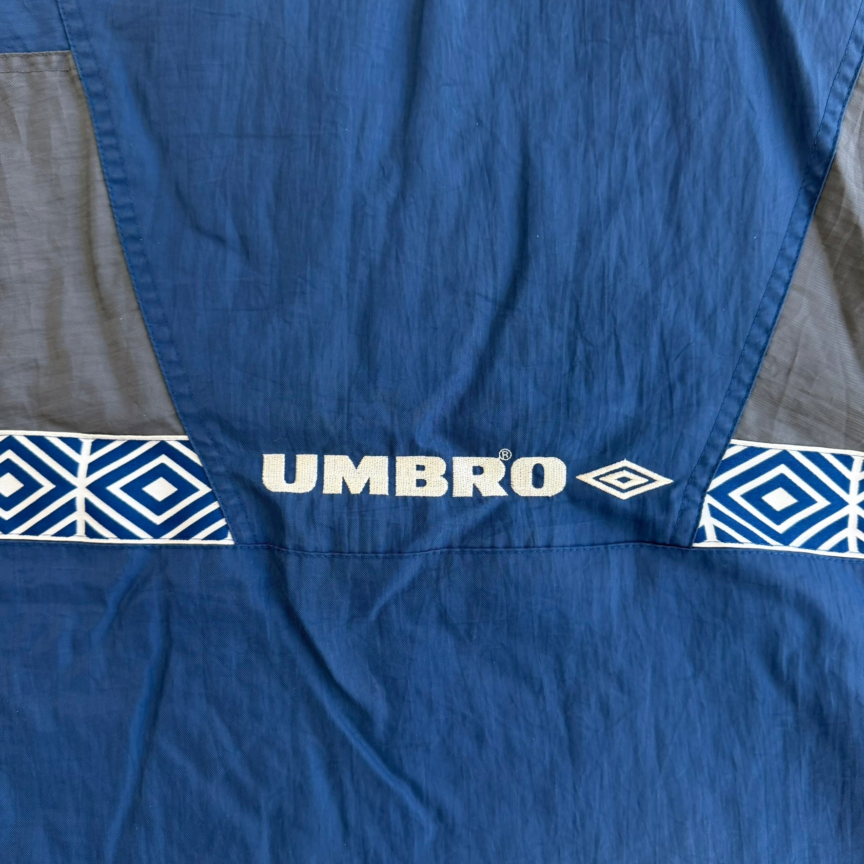 J- Vintage Umbro Embroidered Logo Zip Up Blue/Gray Winter Jacket - L