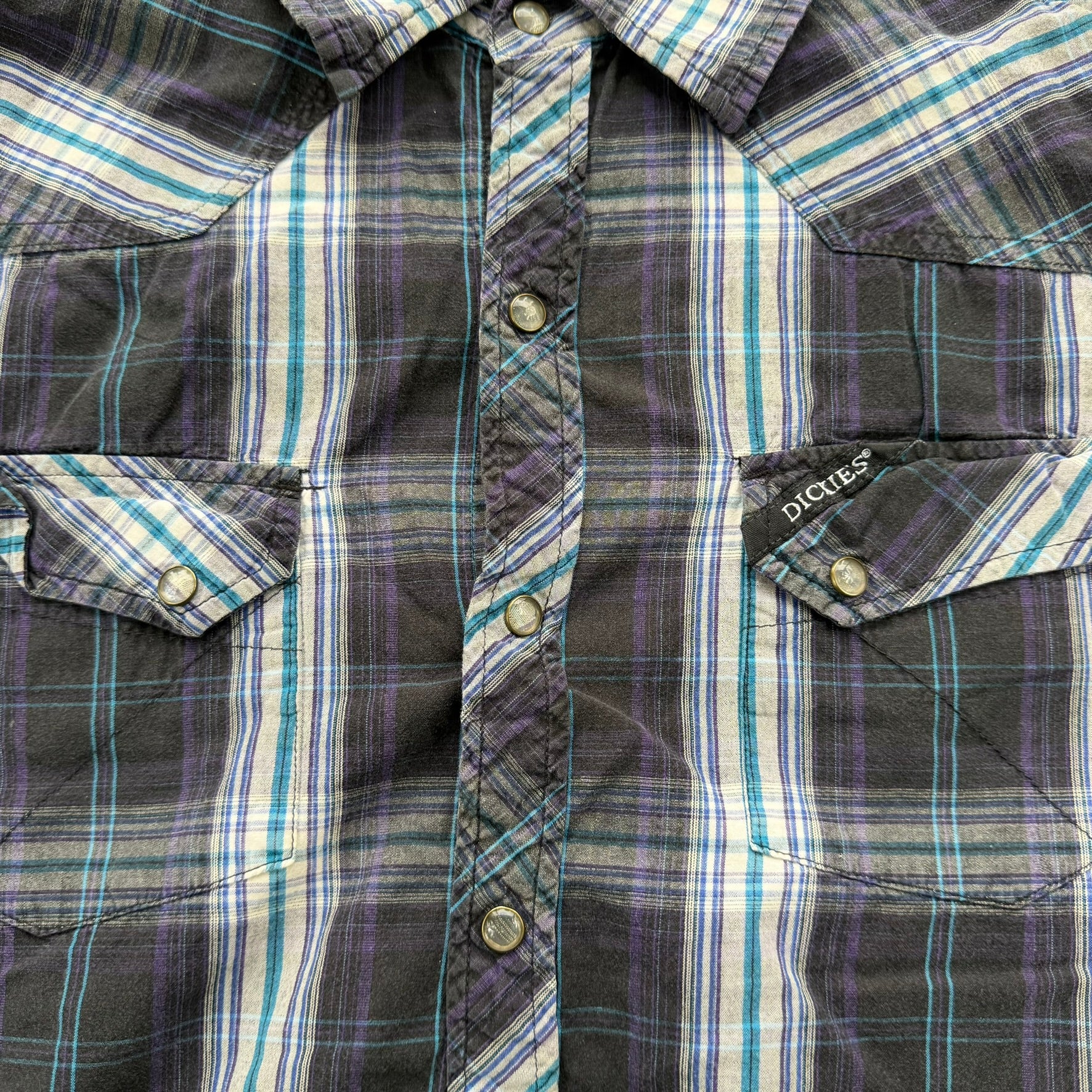 J- Vintage Dickies Western Plaid Pearl Snap Button Down Shirt - L