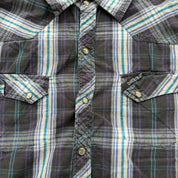 J- Vintage Dickies Western Plaid Pearl Snap Button Down Shirt - L