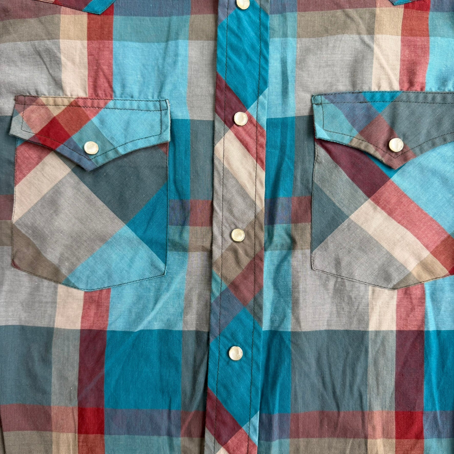 J- Vintage Lee Western Plaid Pearl Snap Button Down Shirt - M