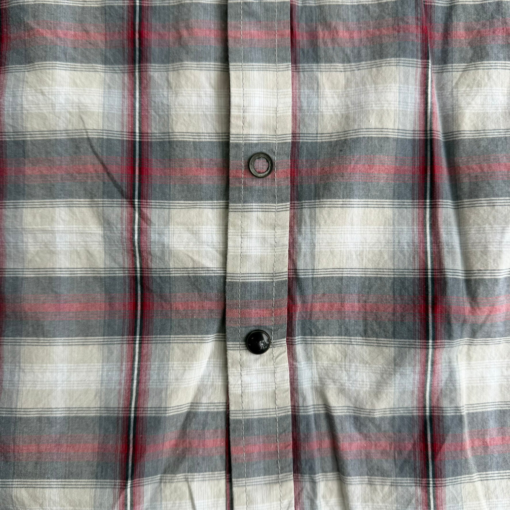 J- Vintage Lee Short Sleeve Western Plaid Pearl Snap Button Down Shirt - L