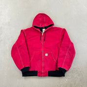 F- Carhartt Canvas Duck Hooded Insulated Red Work Jacket