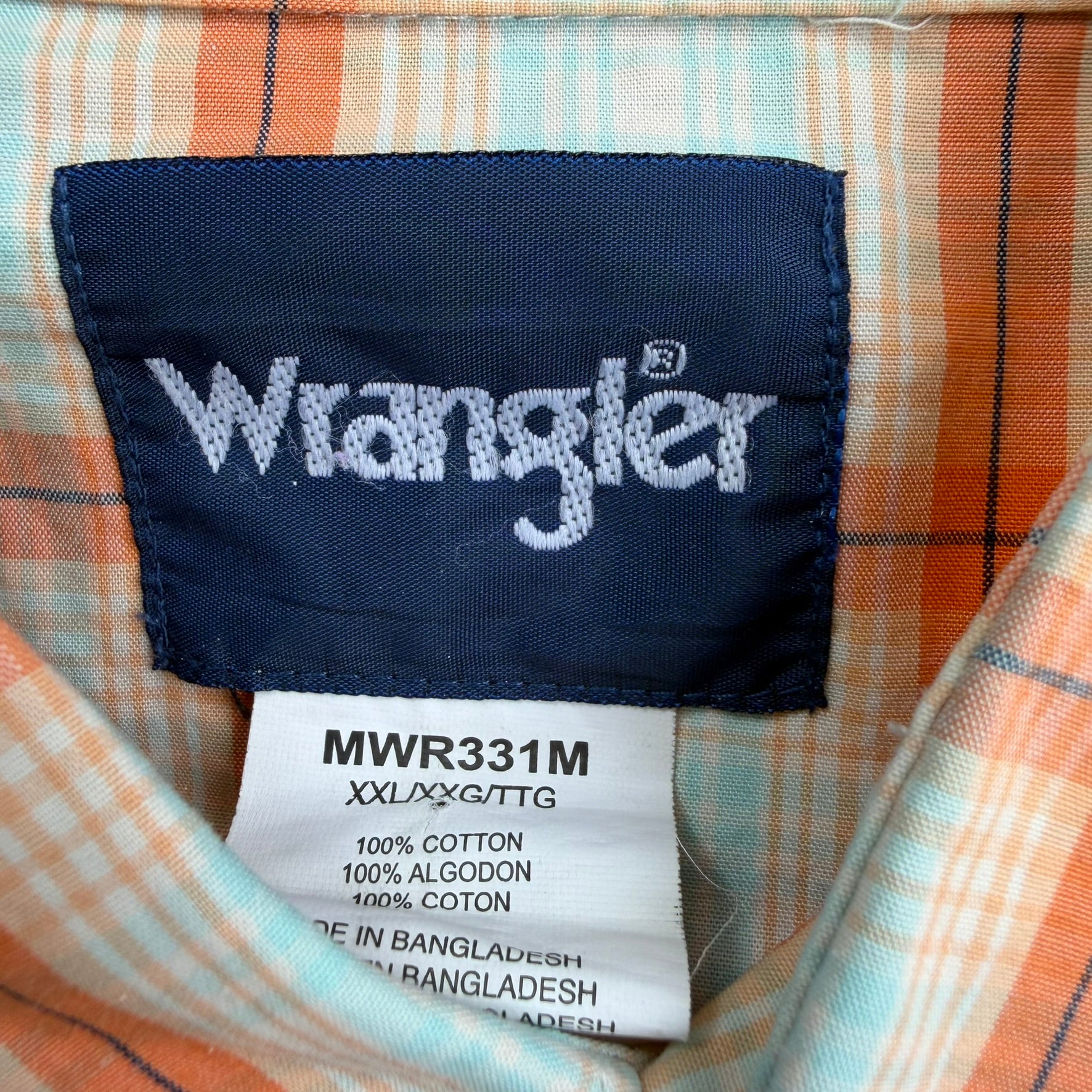 J- Vintage Wrangler Short Sleeve Western Plaid Pearl Snap Button Down Shirt - 2XL