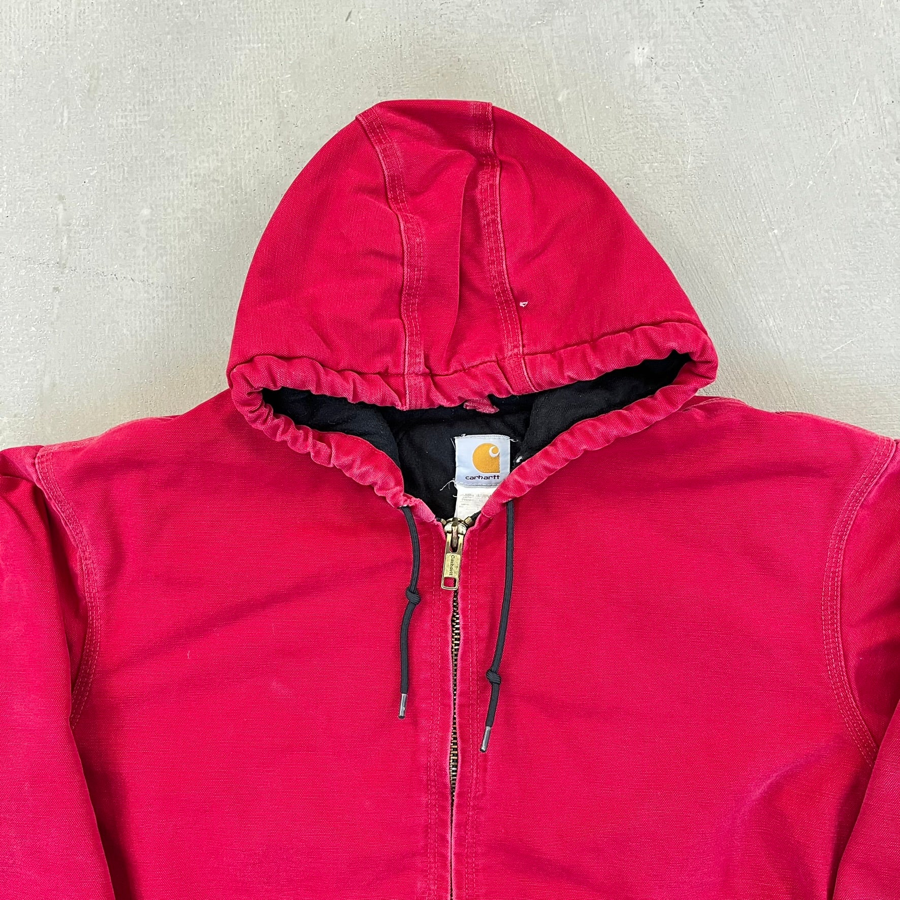 F- Carhartt Canvas Duck Hooded Insulated Red Work Jacket