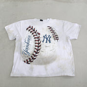 F- 2014 New York Yankees MLB Liquid Blue Text Logo & Baseball Tee