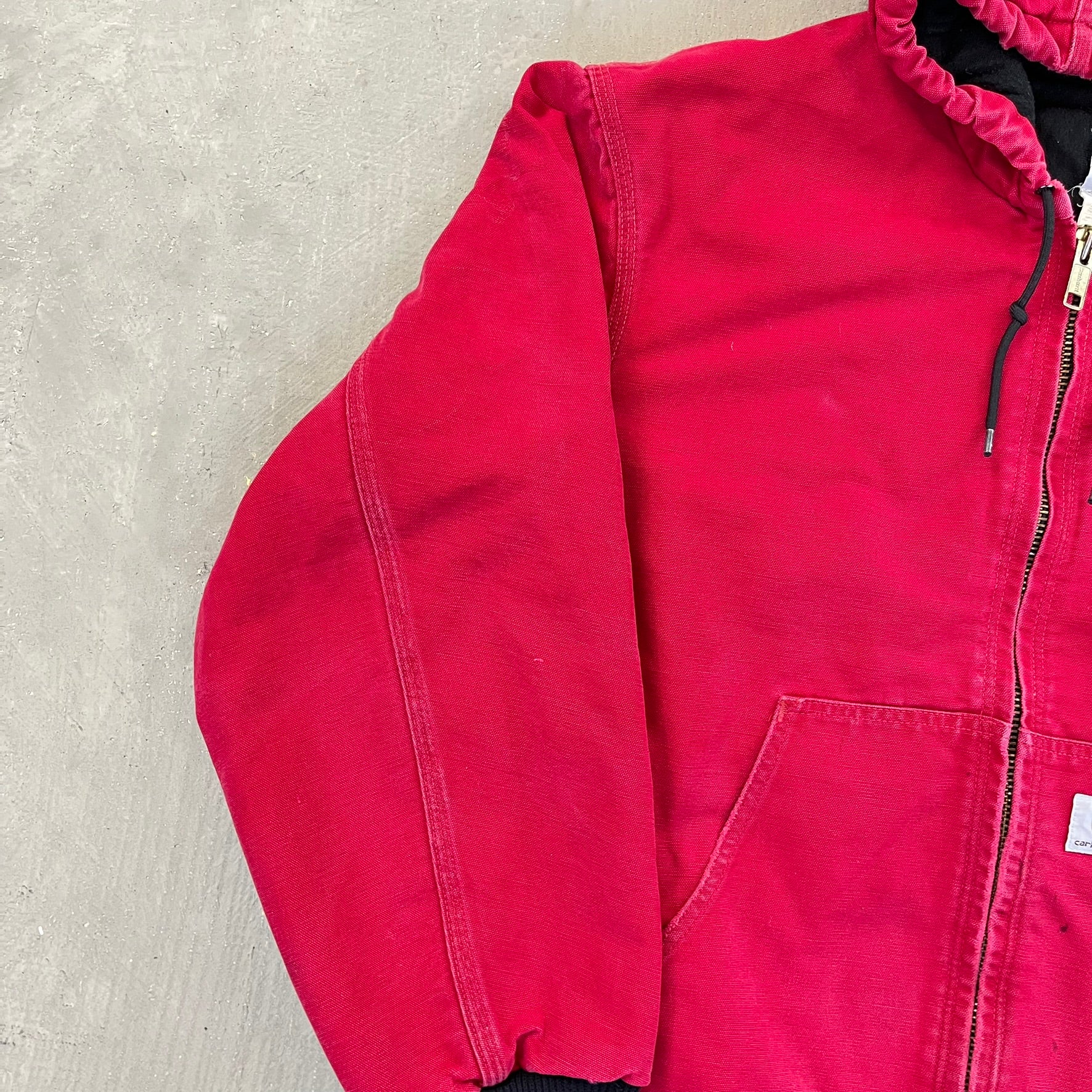 F- Carhartt Canvas Duck Hooded Insulated Red Work Jacket
