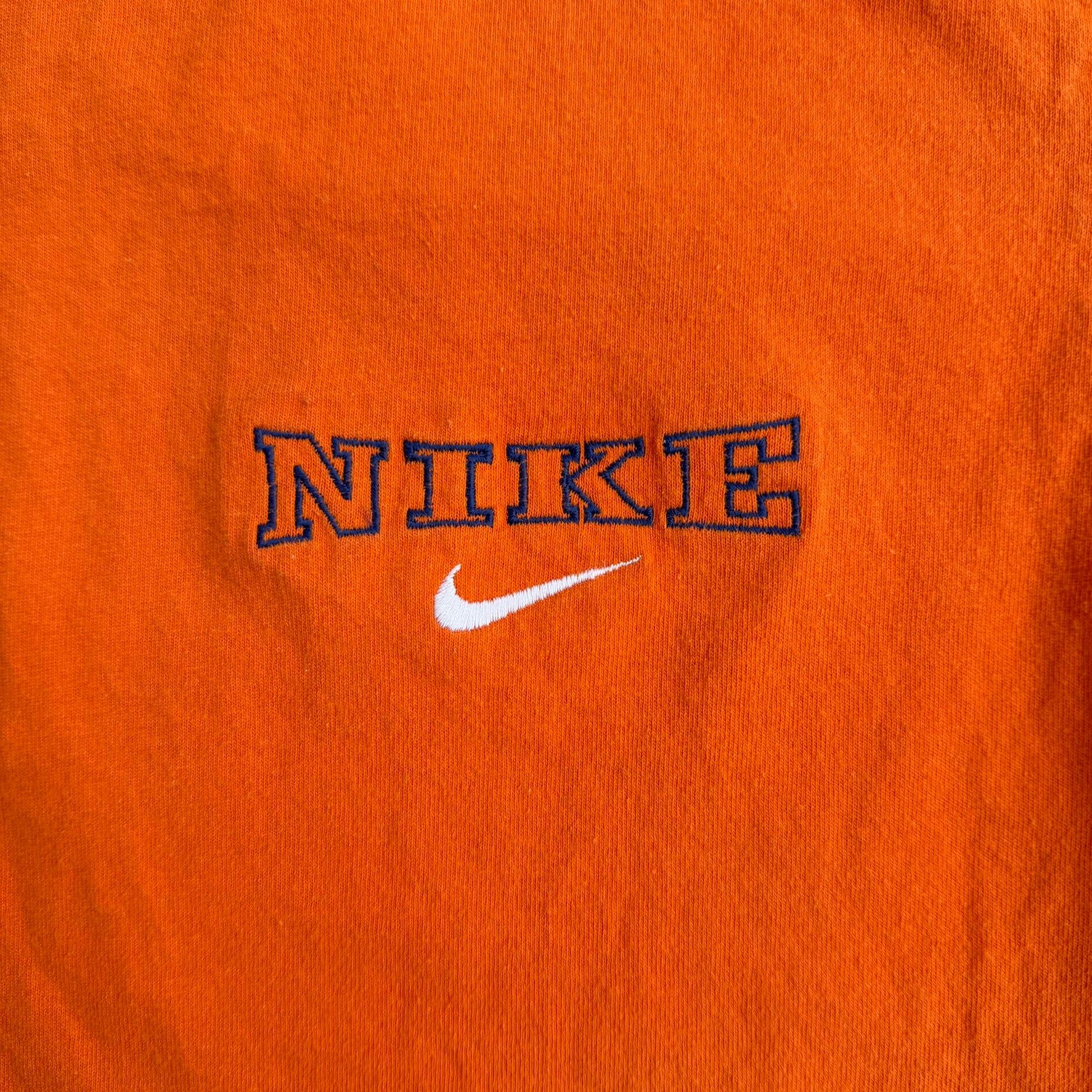 J- Vintage Nike Embroidered Text & Swoosh Made In USA Tee - M
