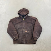 F- Carhartt Canvas Duck Hooded Insulated Brown Work Jacket