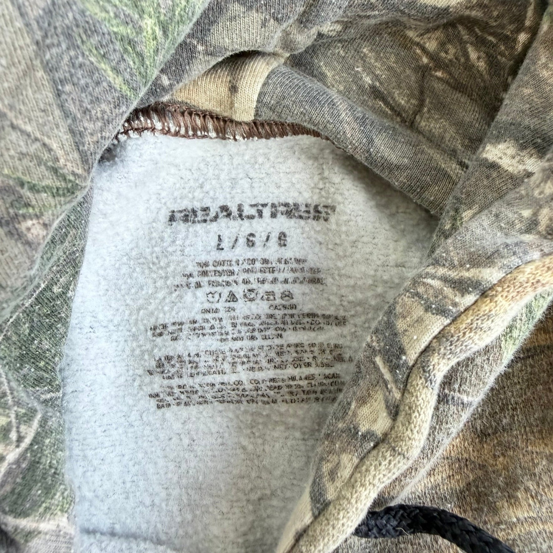 J- Vintage Real Tree Camo Xtra Print Black Drawstrings Hoodie - L