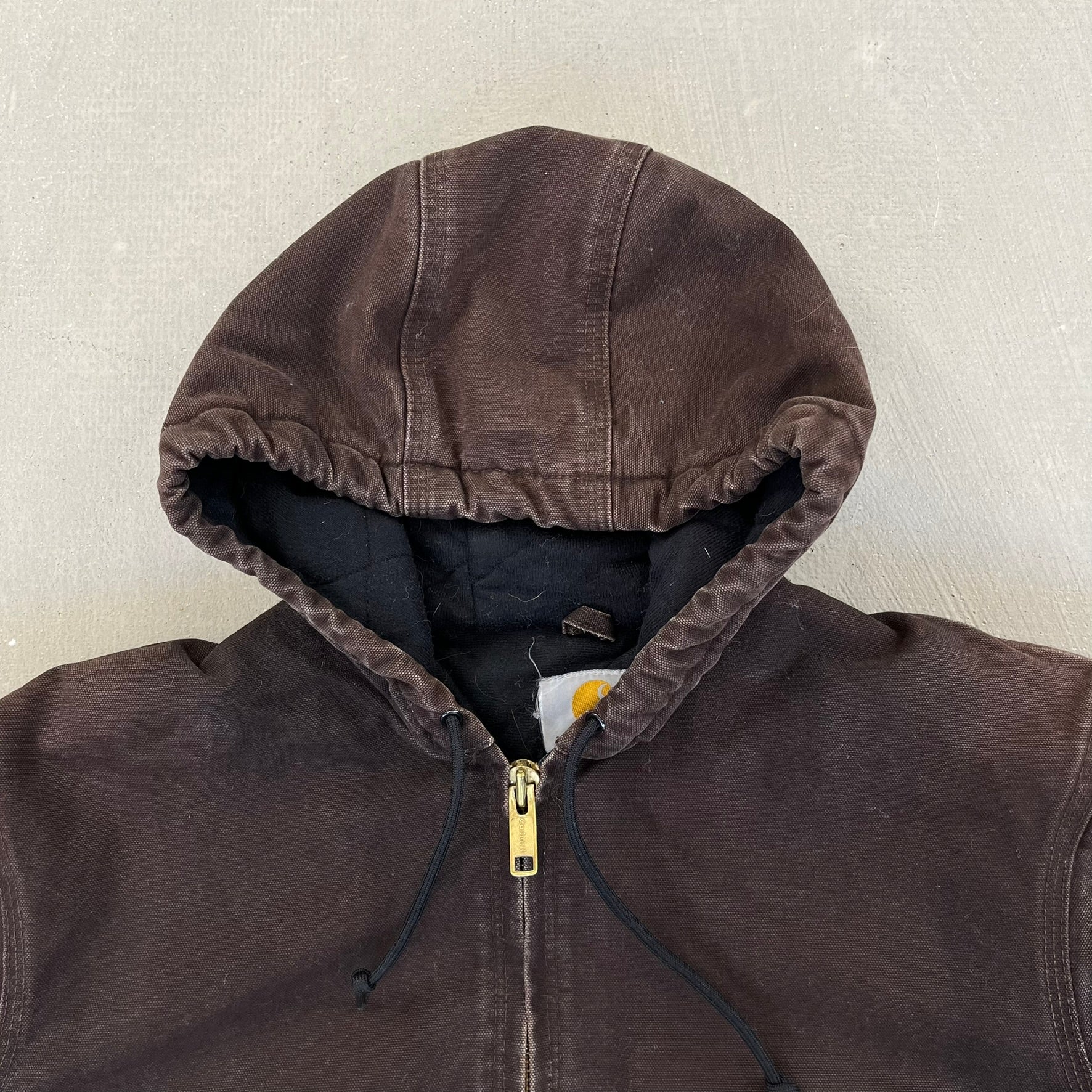 F- Carhartt Canvas Duck Hooded Insulated Brown Work Jacket