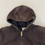 F- Carhartt Canvas Duck Hooded Insulated Brown Work Jacket
