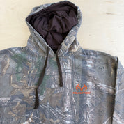 J- Vintage Real Tree Camo Orange Logo Brown Drawstrings Hoodie - M