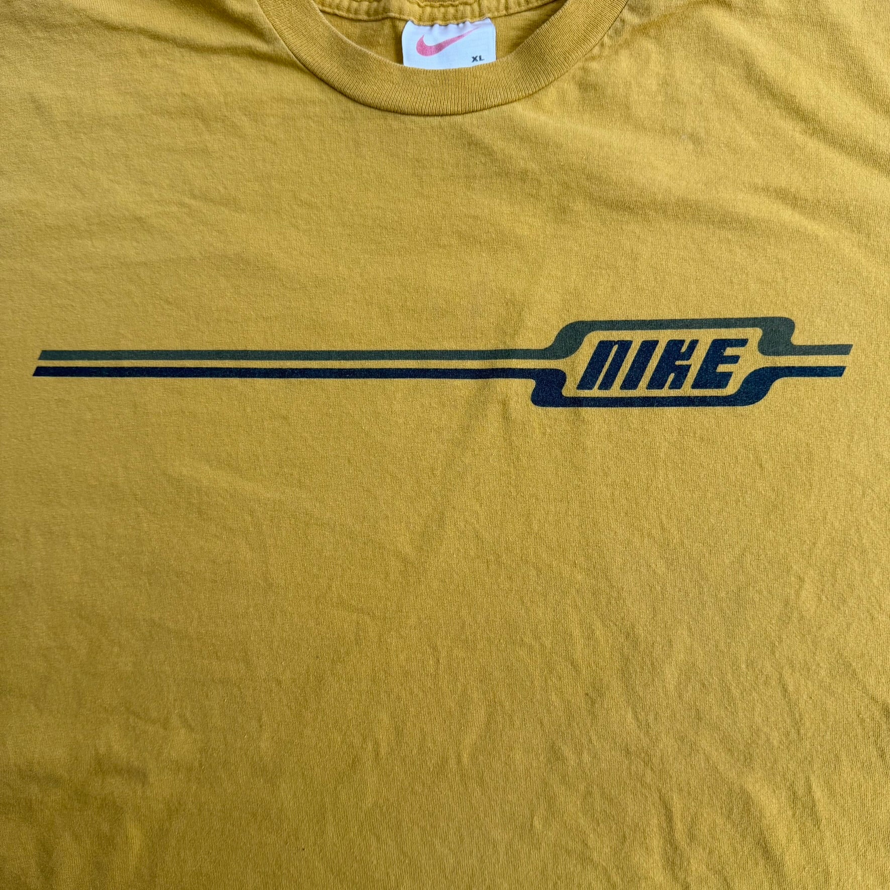 J- Vintage Nike Text Graphic Yellow Tee - XL