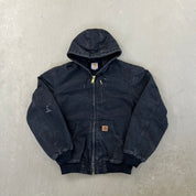 F- Carhartt Canvas Duck Hooded Insulated Black Work Jacket