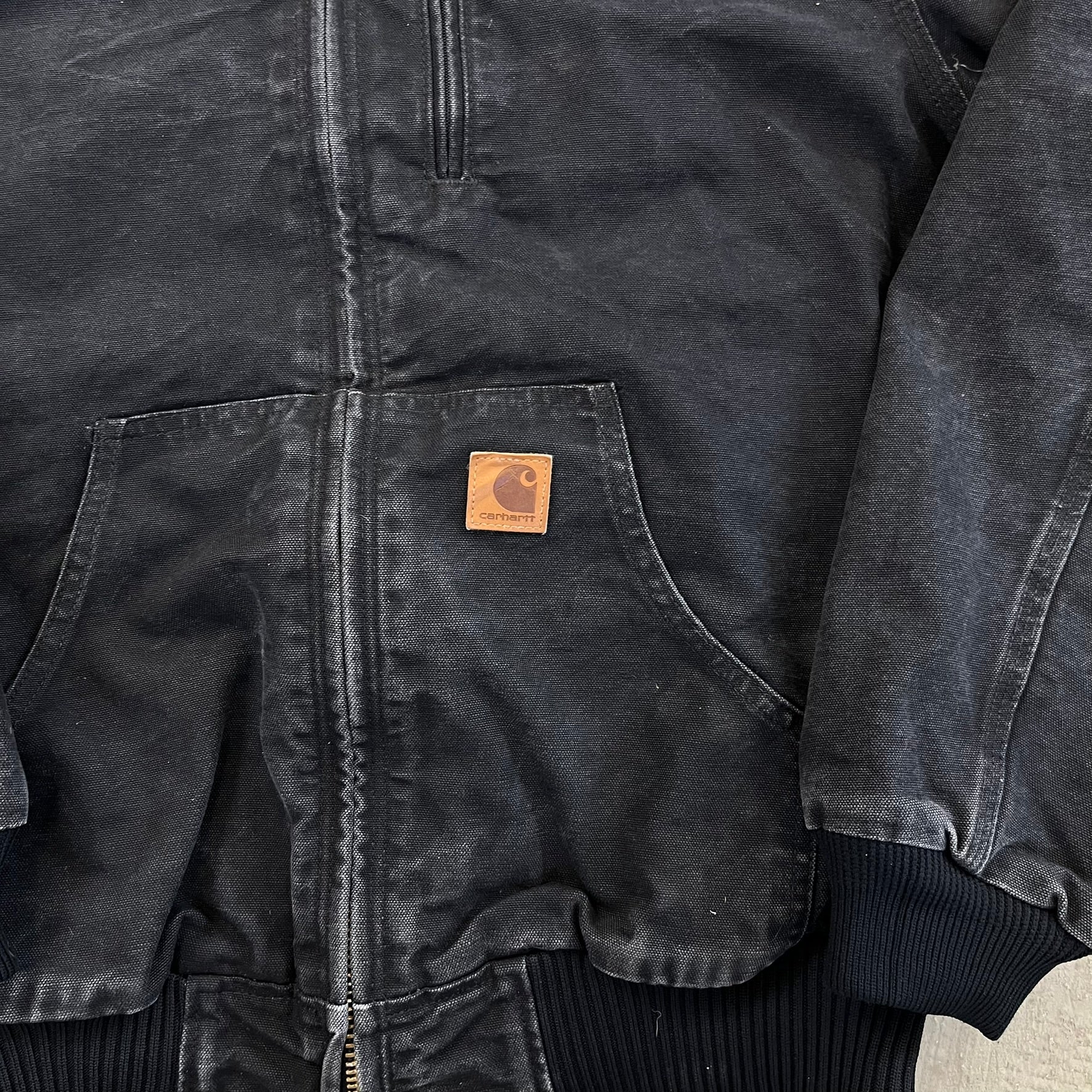F- Carhartt Canvas Duck Hooded Insulated Black Work Jacket