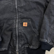 F- Carhartt Canvas Duck Hooded Insulated Black Work Jacket