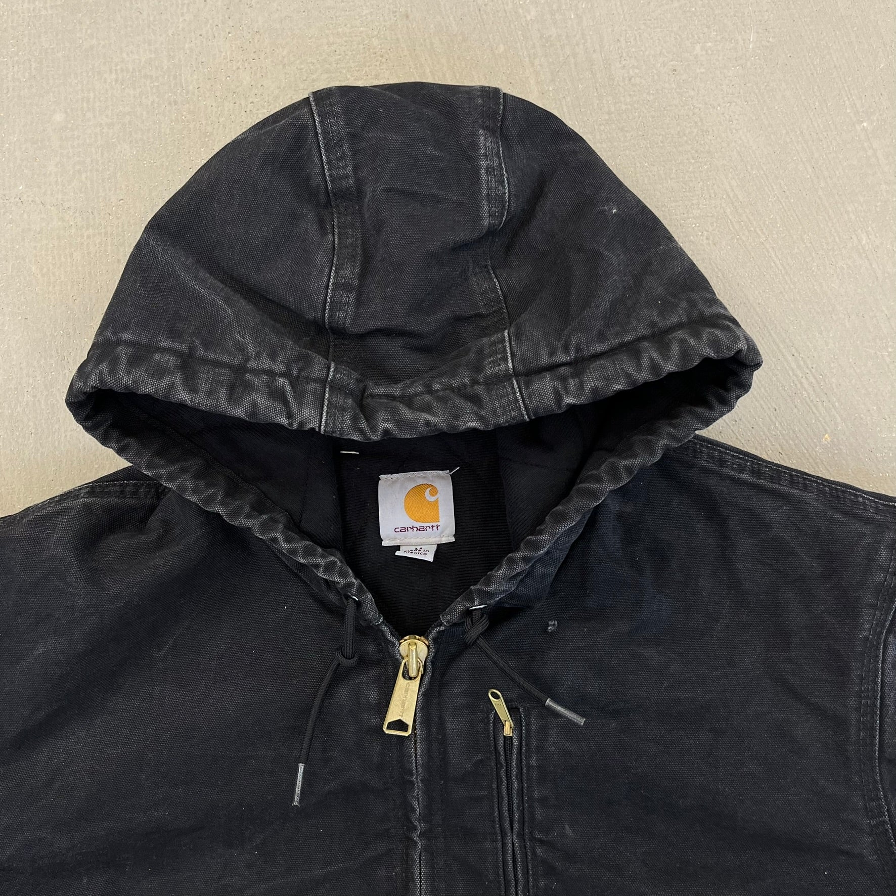 F- Carhartt Canvas Duck Hooded Insulated Black Work Jacket