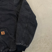 F- Carhartt Canvas Duck Hooded Insulated Black Work Jacket