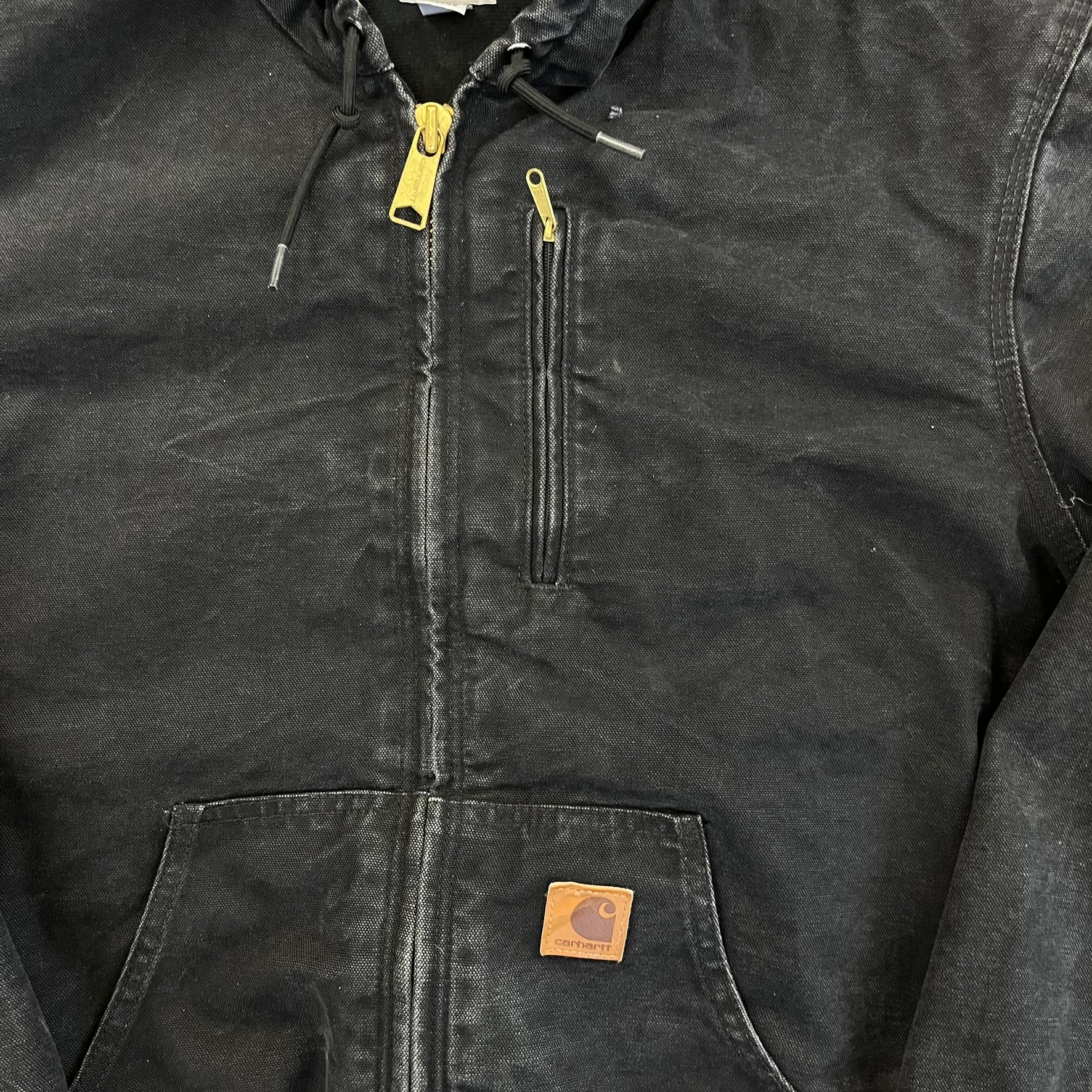 F- Carhartt Canvas Duck Hooded Insulated Black Work Jacket