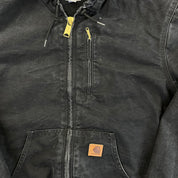 F- Carhartt Canvas Duck Hooded Insulated Black Work Jacket