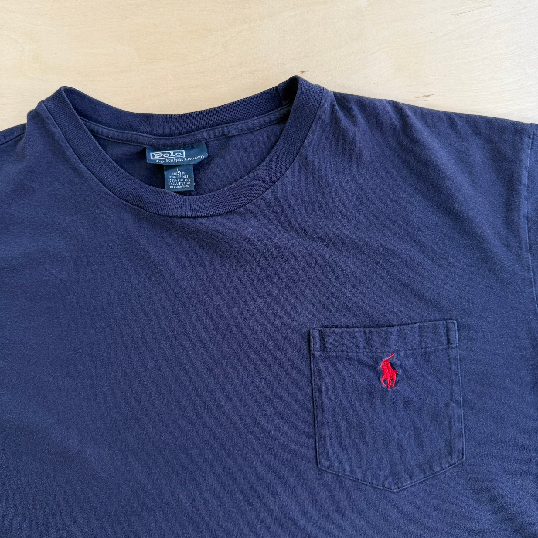 J- Vintage 90s Polo RL Embroidered Logo Single Stitch Pocket Tee - L
