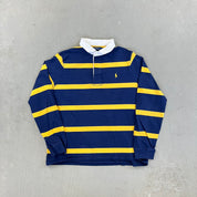 F- Ralph Lauren Polo Navy/Yellow Stripped Rugby Shirt