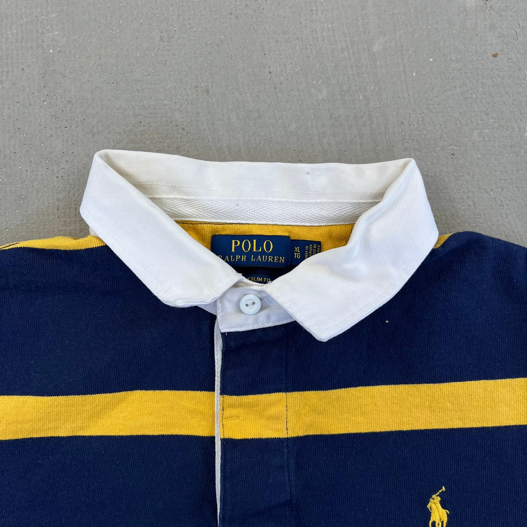 F- Ralph Lauren Polo Navy/Yellow Stripped Rugby Shirt