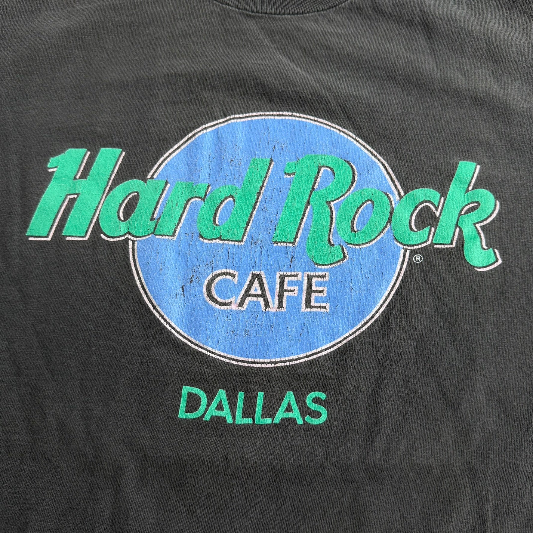 J- Vintage Hard Rock Cafe Dallas Logo Made In USA Single Stitch Hanes Tag Tee - L